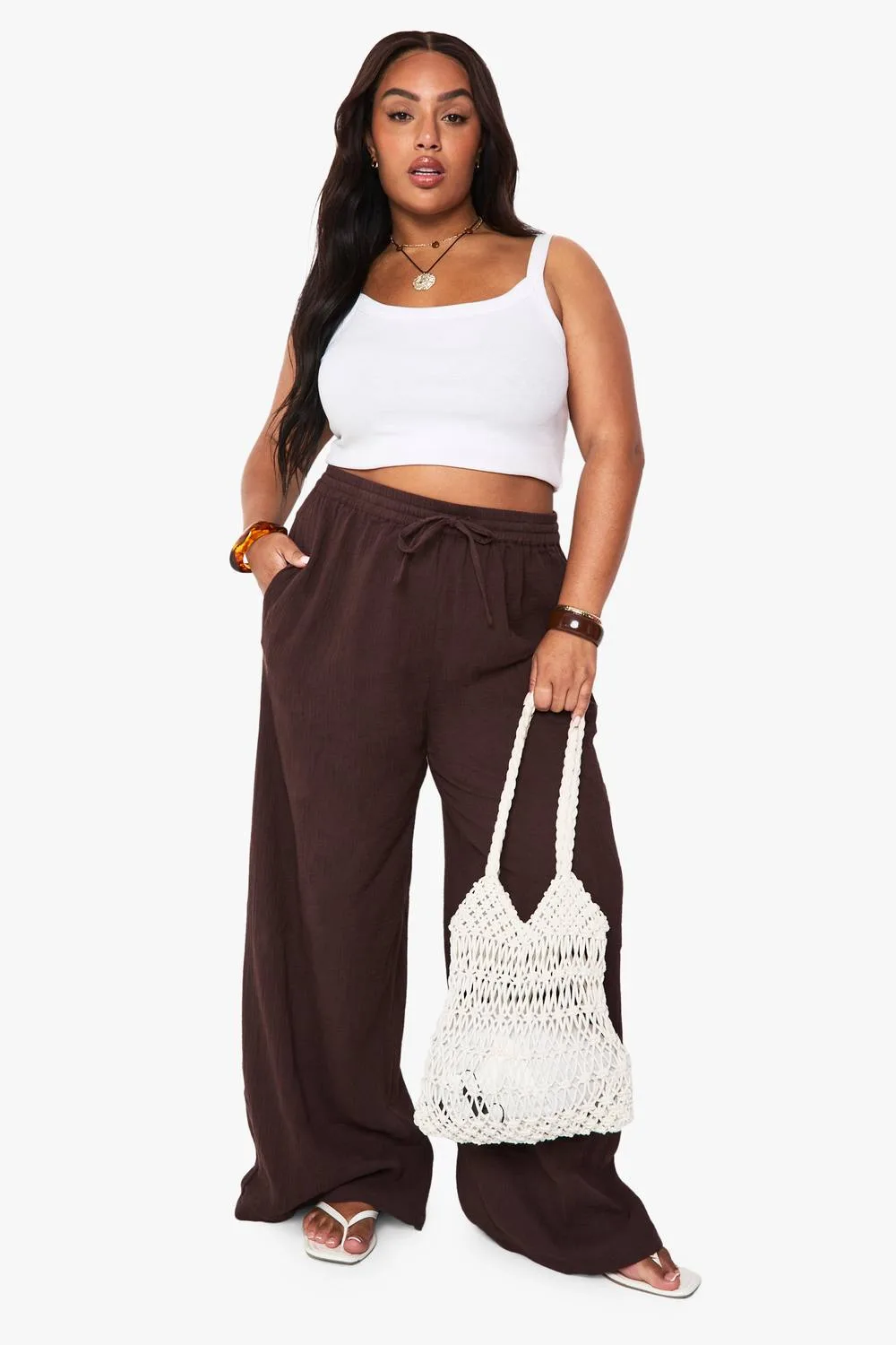 Textured Crinkle Wide Leg Trouser - Polyurethane by boohoo