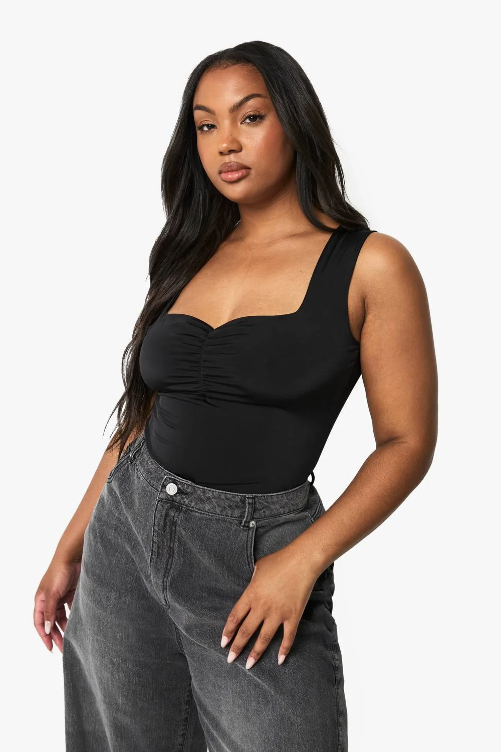 Double Layer Ruched Front Bodysuit - Knitted by boohoo