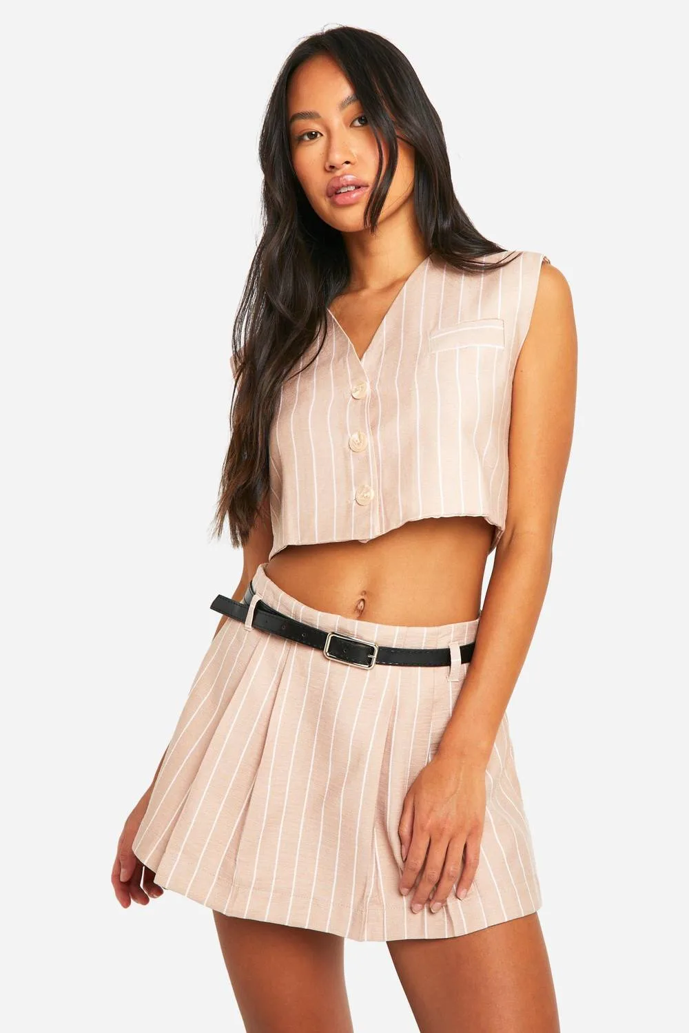 Woven Pinstripe Super Crop Waistcoat by boohoo