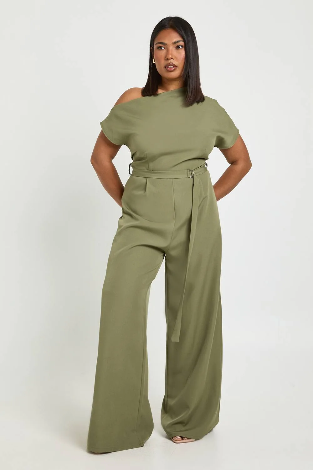 Asymmetric Belted Jumpsuit - Woven