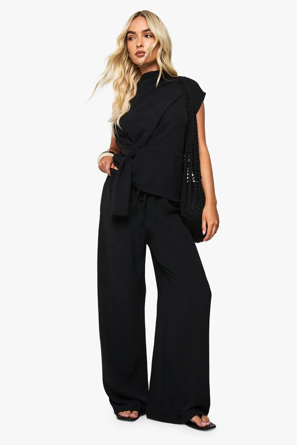 Woven Drape Blouse & Trouser Co-Ord - Polyurethane by boohoo