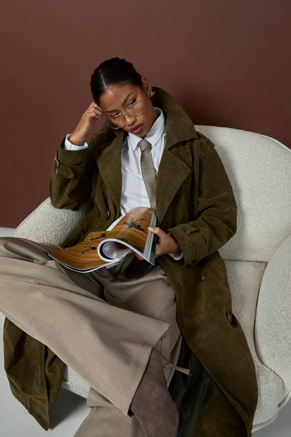 Faux Suede Trench Coat - Plastic by boohoo