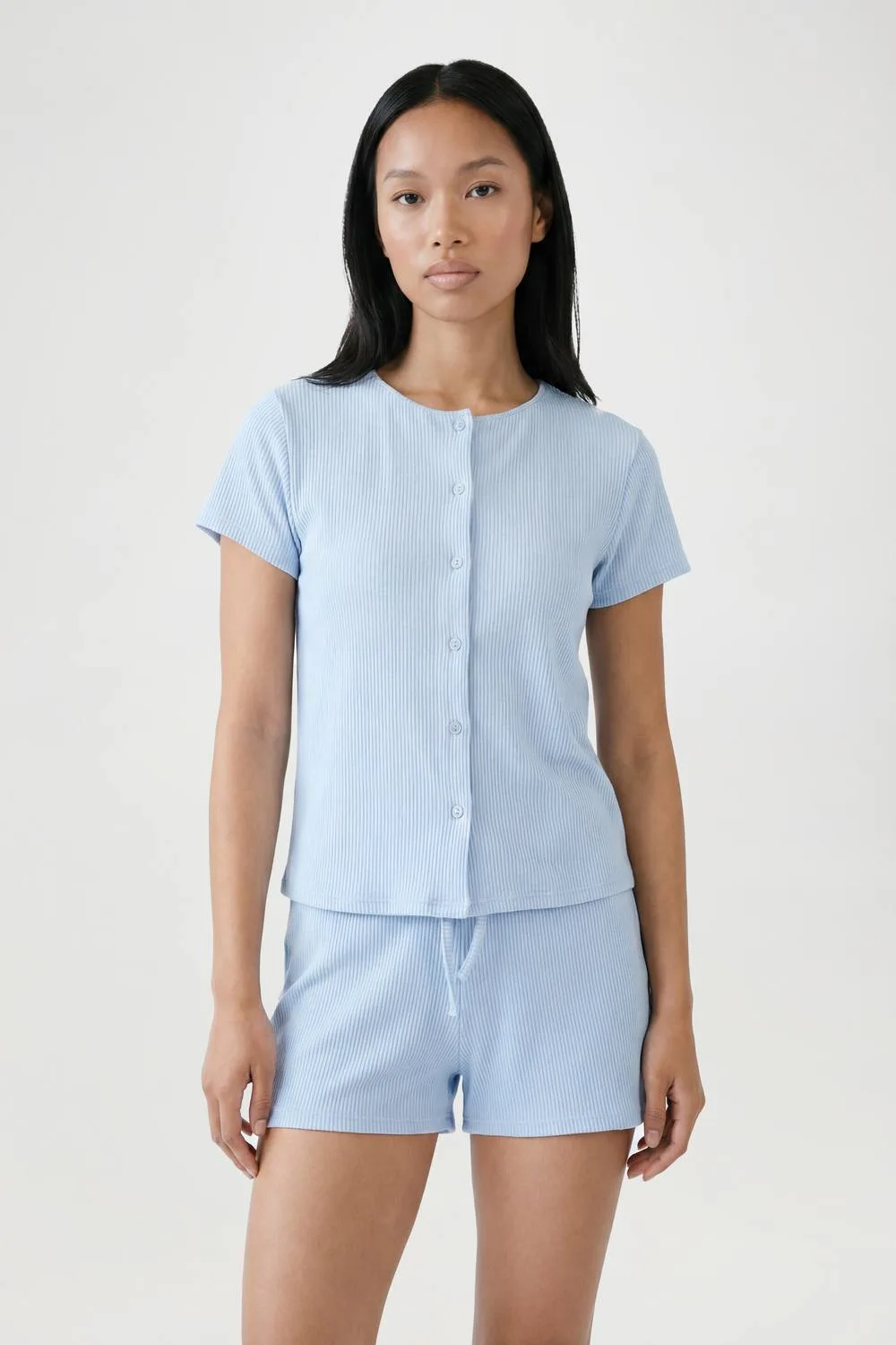 Crinkle Rib Button Through Cap Sleeve Top & Shorts Set - Polyurethane/Woven by boohoo