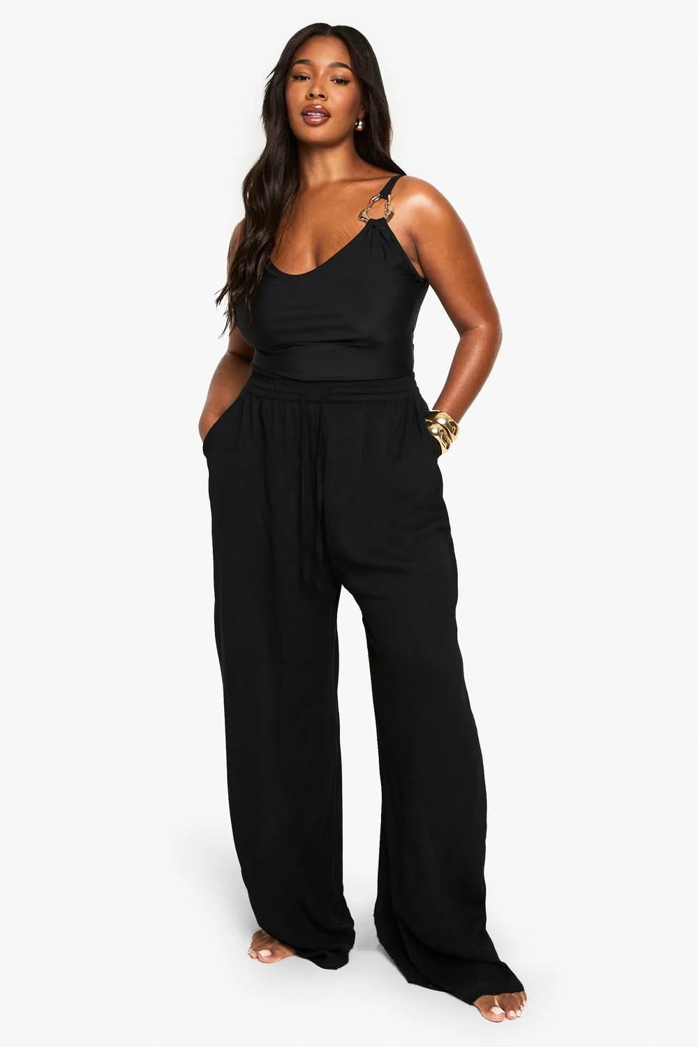 Beachwear Essentials Wide Leg Trousers - Denim by boohoo