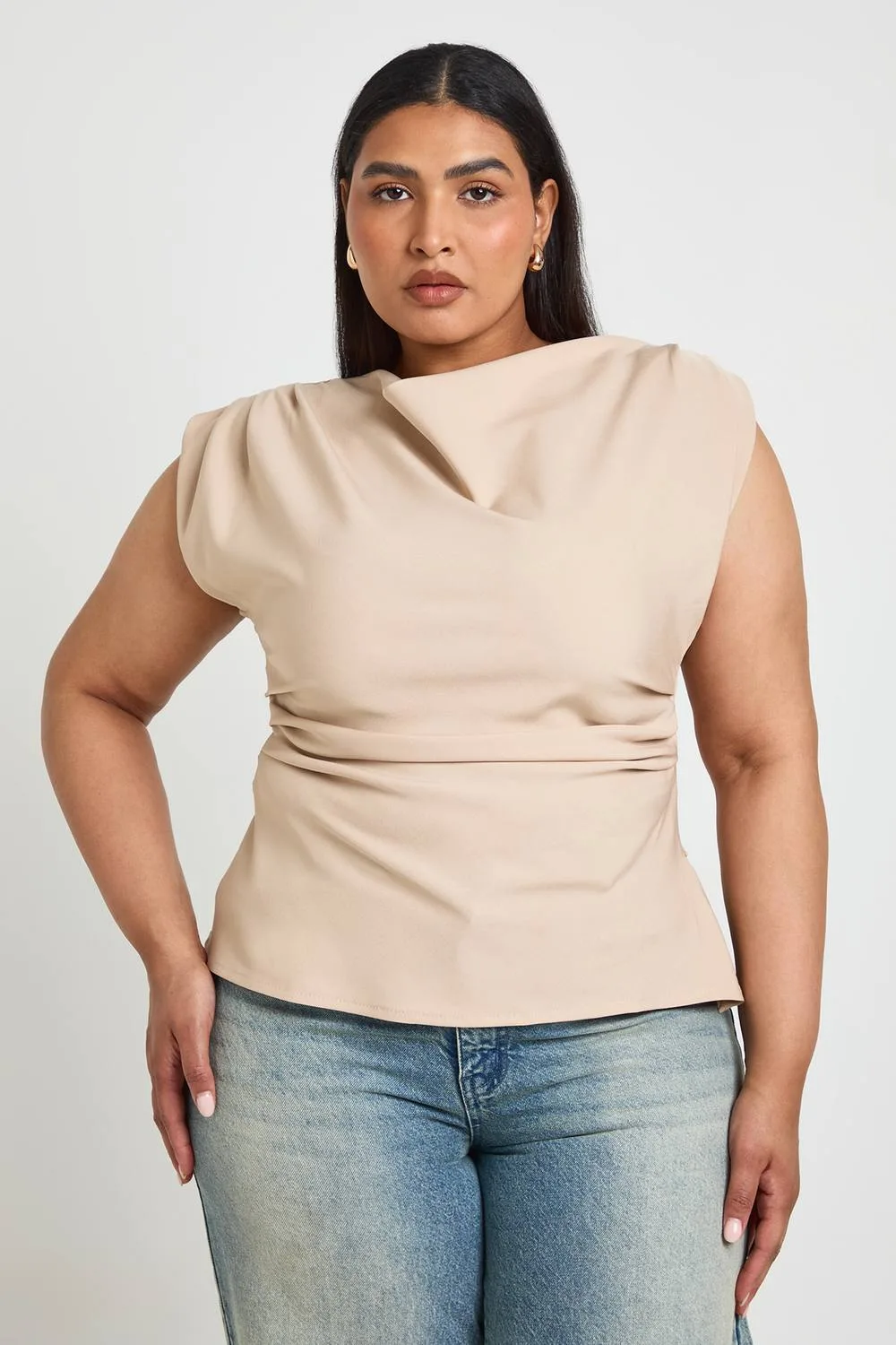 Cowl Front Asymmetric Top - Denim by boohoo