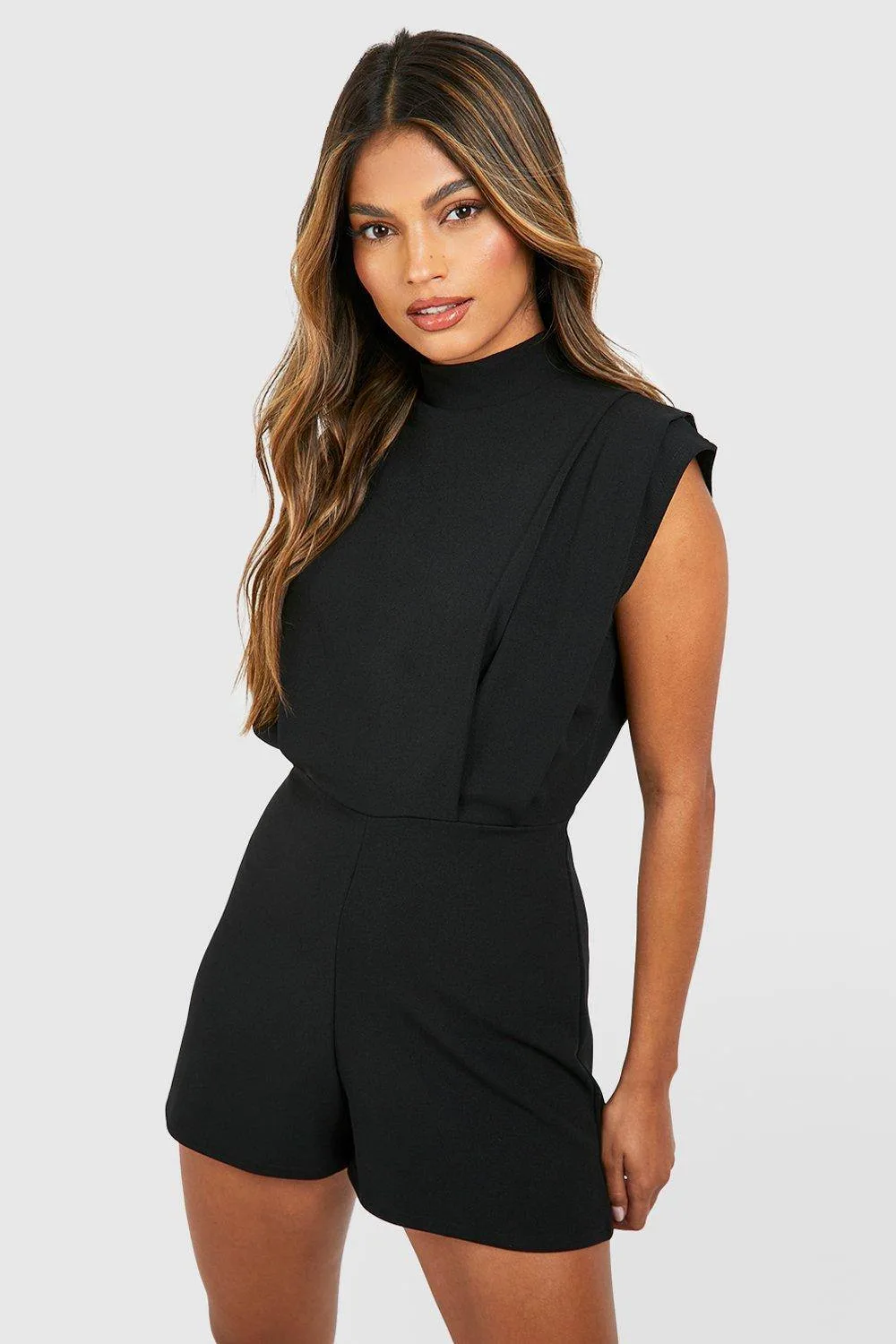 Tailored Pleat Detail Playsuit - Knitted by boohoo