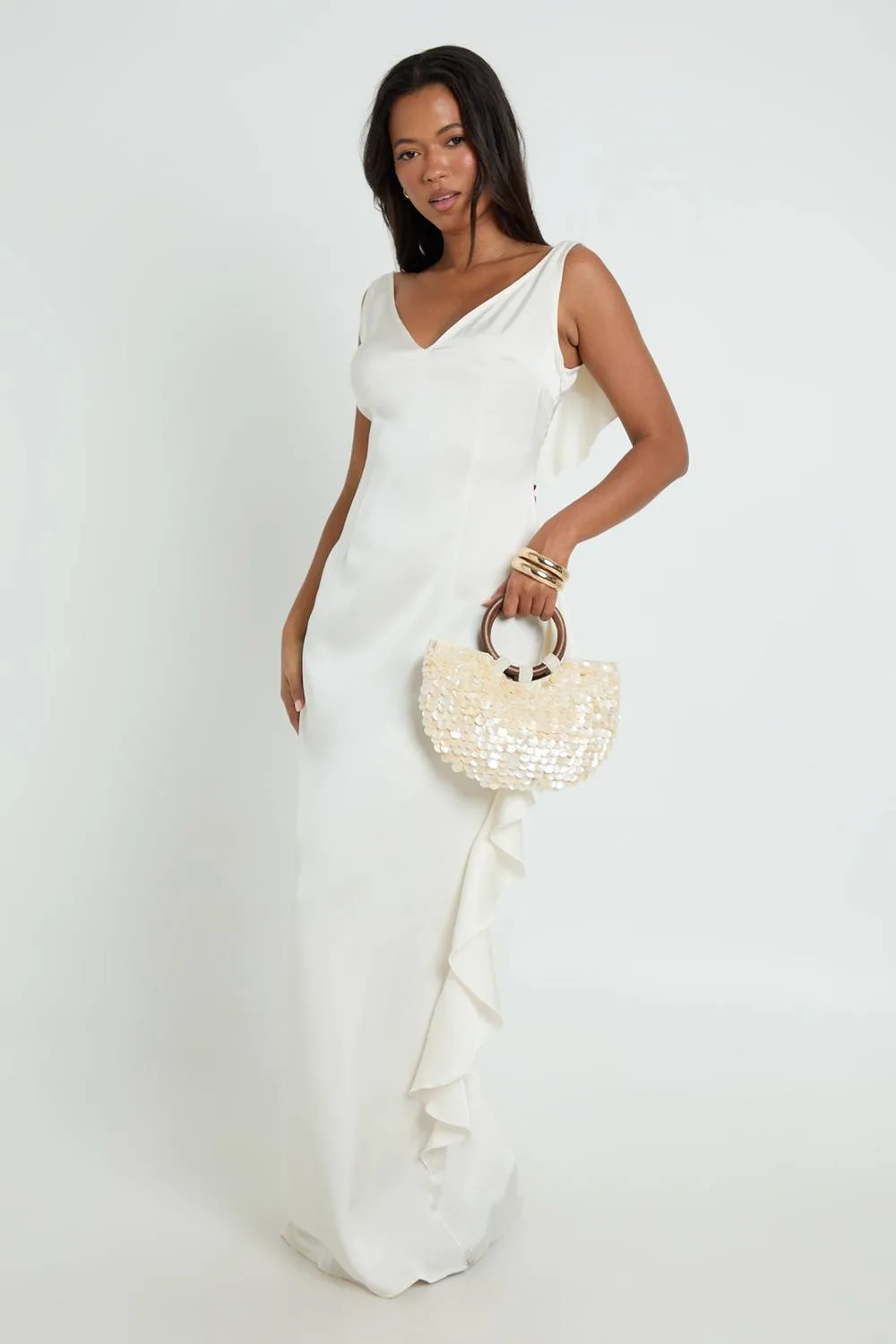 Matte Satin Ruffle Back Slip Dress by boohoo