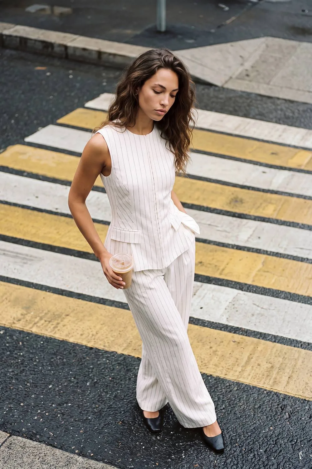 Stripe Linen Look Pleated Wide Leg Tailored Trousers - Linen/Polyurethane by boohoo
