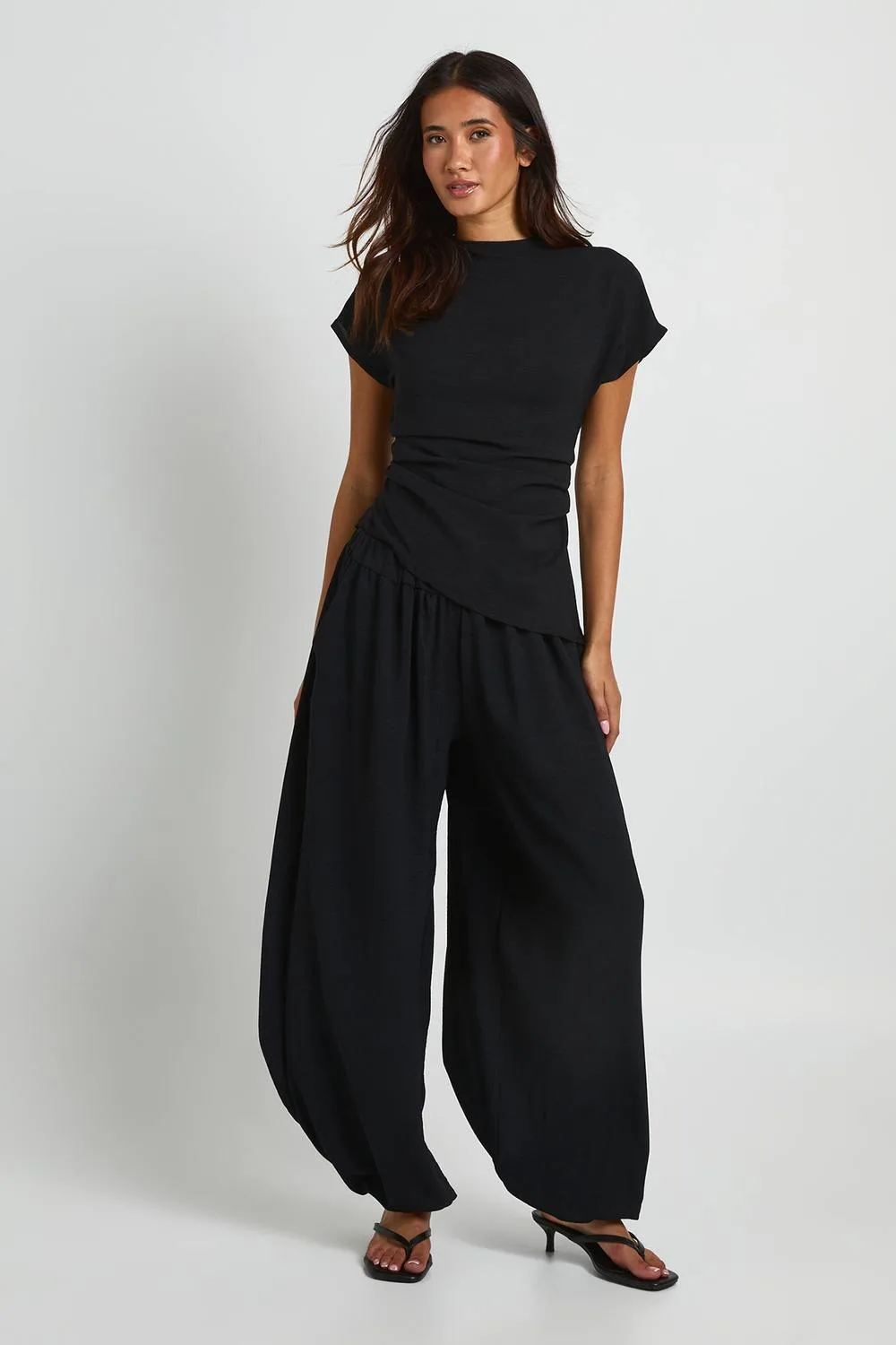 High Neck Ruched Top & Balloon Trouser Co Ord - Polyurethane