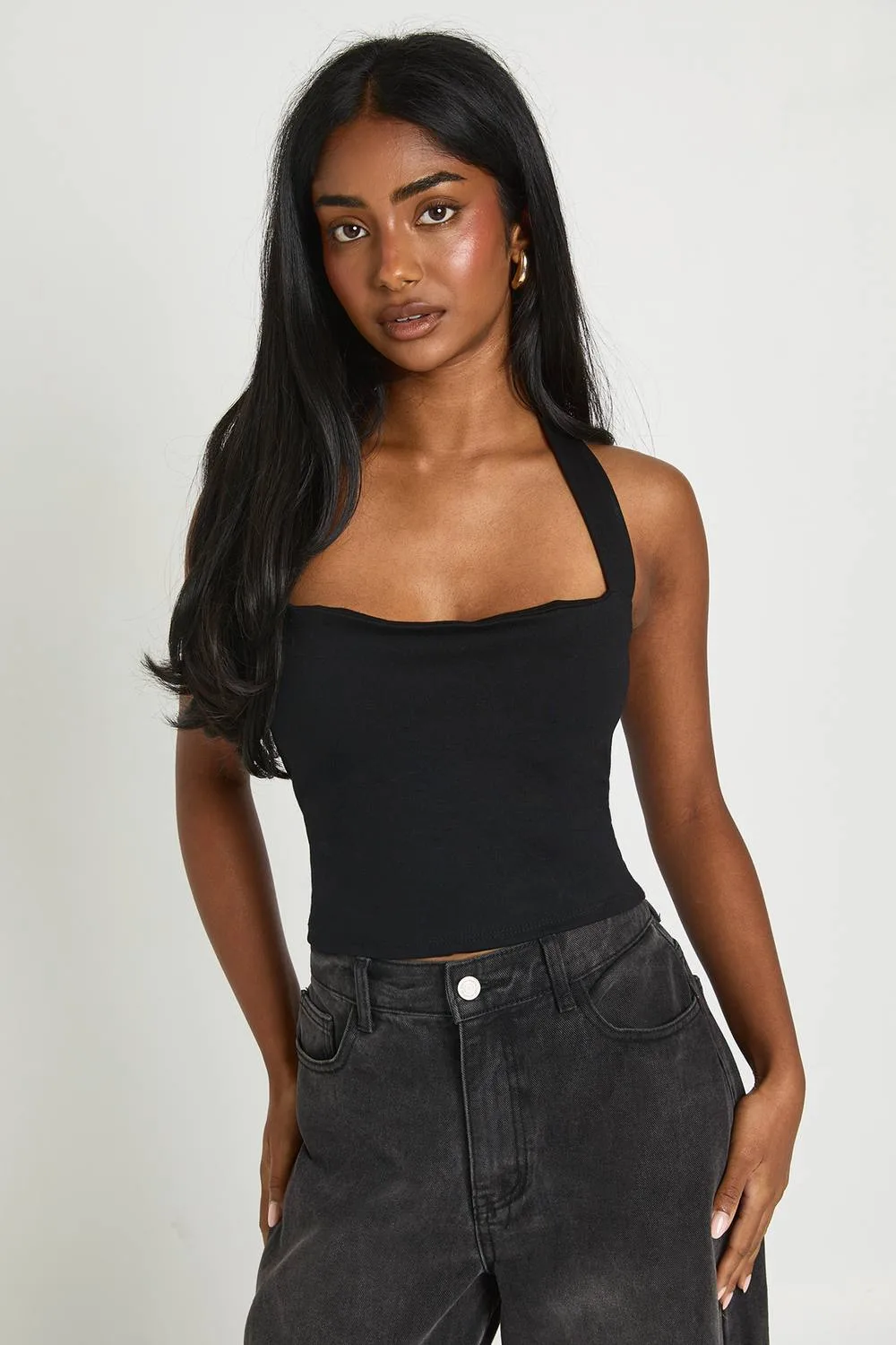 Premium Stretch Contour Halterneck Corset Top - Denim/Elastane by boohoo