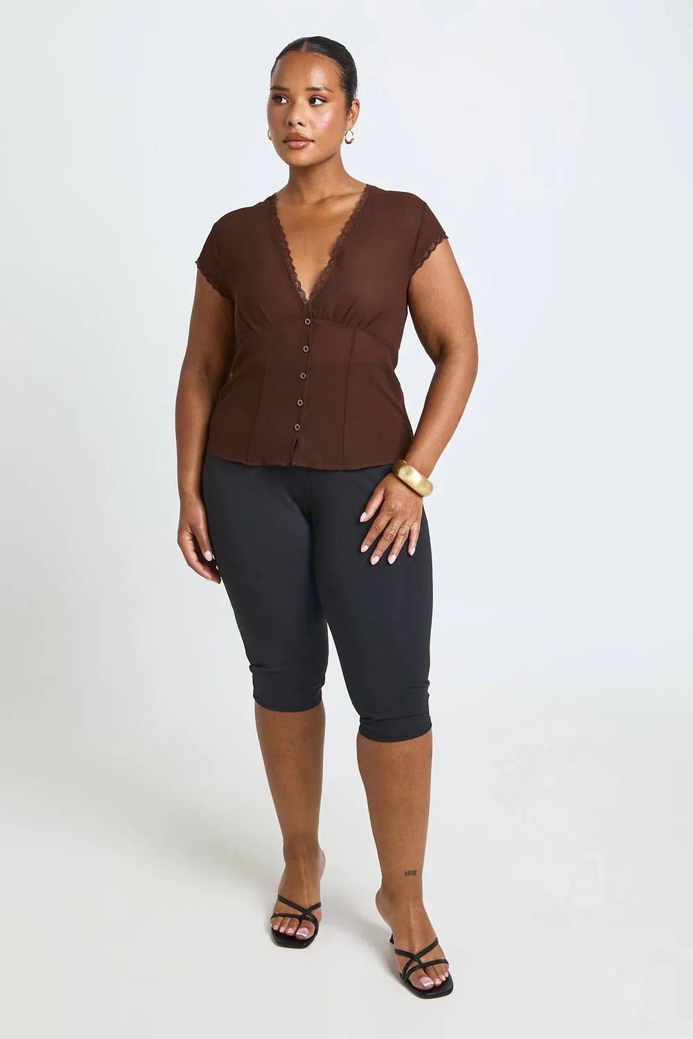 Lace Trim Button Down Top - Chiffon/Polyurethane by boohoo