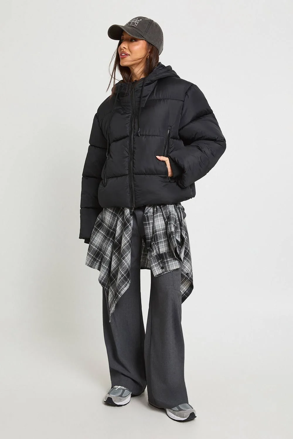 Hooded Padded Puffer Jacket - Polyurethane by boohoo