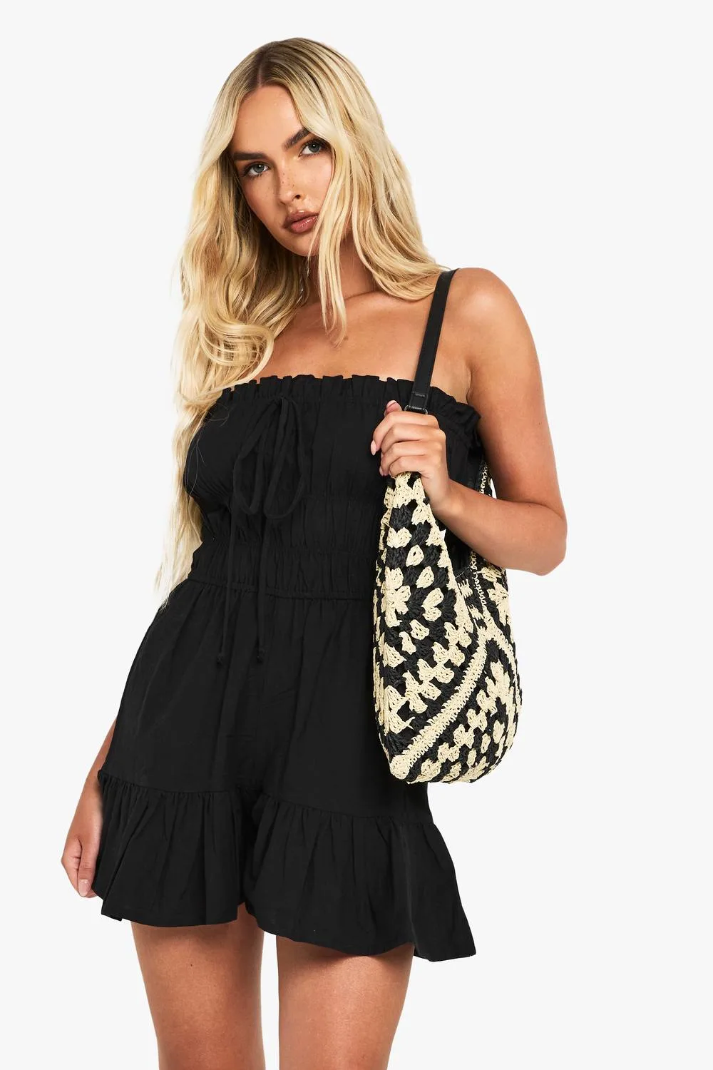 Cotton Blend Shirred Playsuit