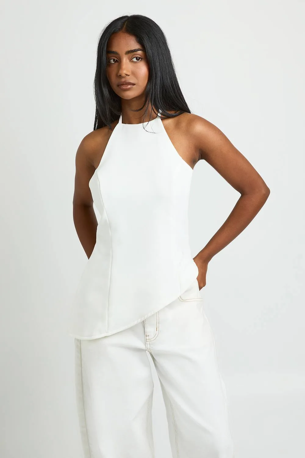 Halter Asymmetric Tailored Top - Woven by boohoo
