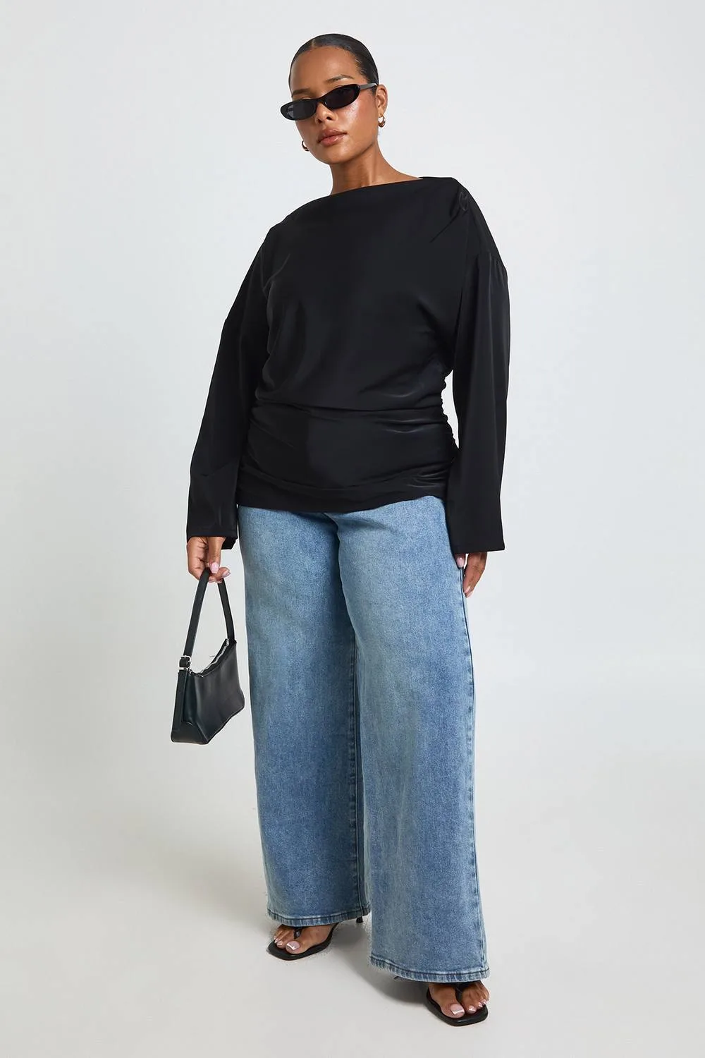 Ruched Long Sleeve Blouse - Polyurethane/Woven by boohoo