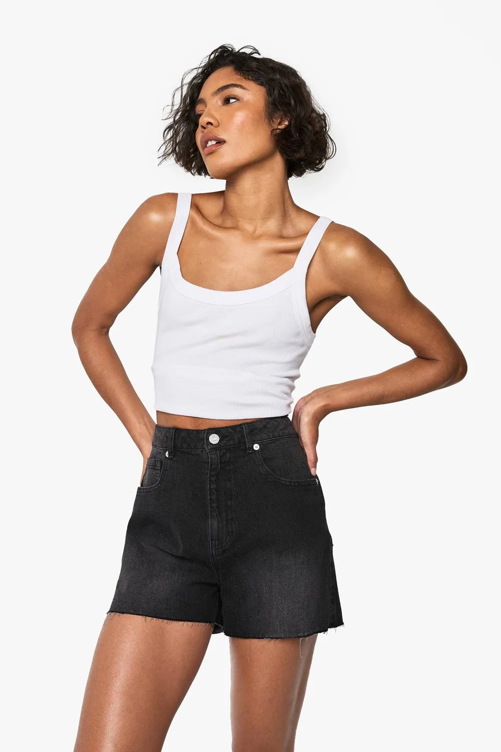 Denim Mini Short - Denim/Elastane by boohoo