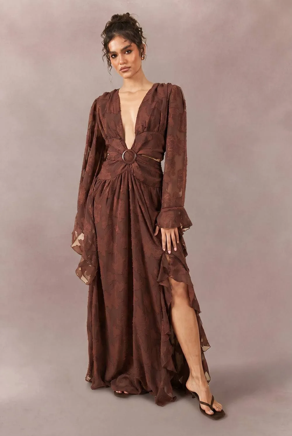Tonal Burnout Plunge Front Maxi Dress - Woven by boohoo