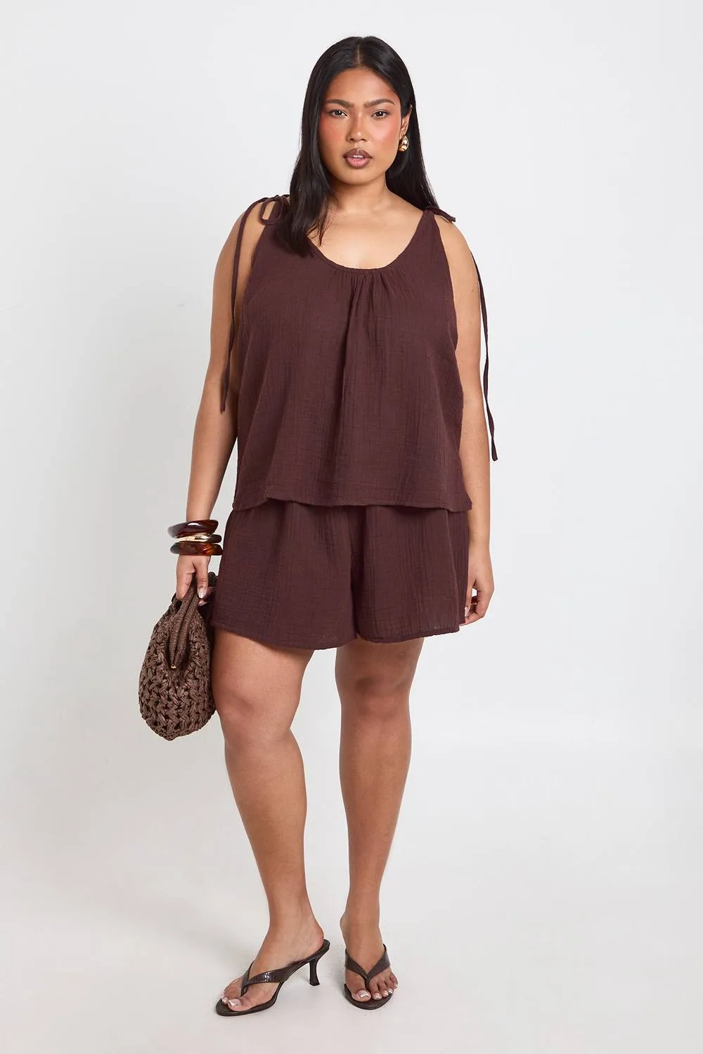 Cheesecloth Tie Cami Top & Short Set - Denim/Woven by boohoo