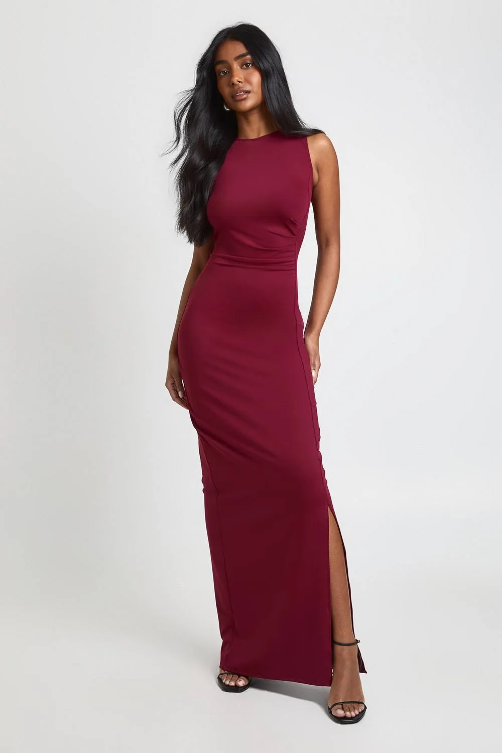 Slinky Ruched Side Maxi Dress - Knitted