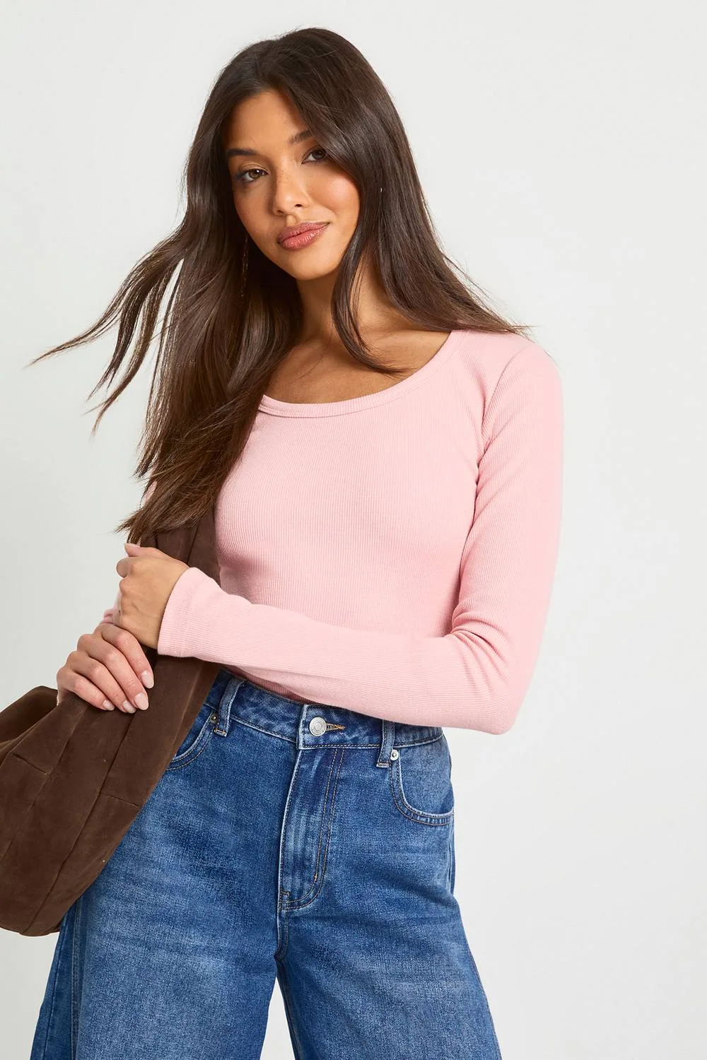 Basic Rib Scoop Neck Fitted Long Sleeve Top - Knitted by boohoo