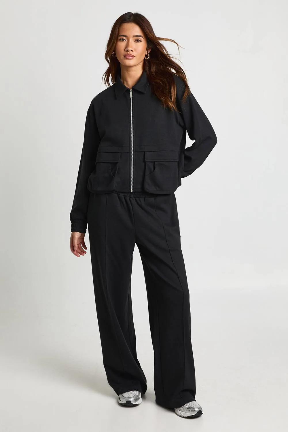 Interlock Cargo Pocket Zip Through Bomber Sweatshirt - Knitted by boohoo