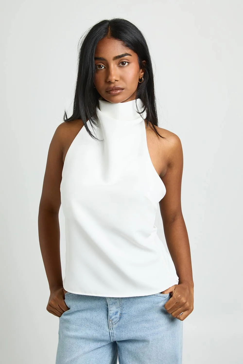 Crepe Funnel Racer Top - Woven