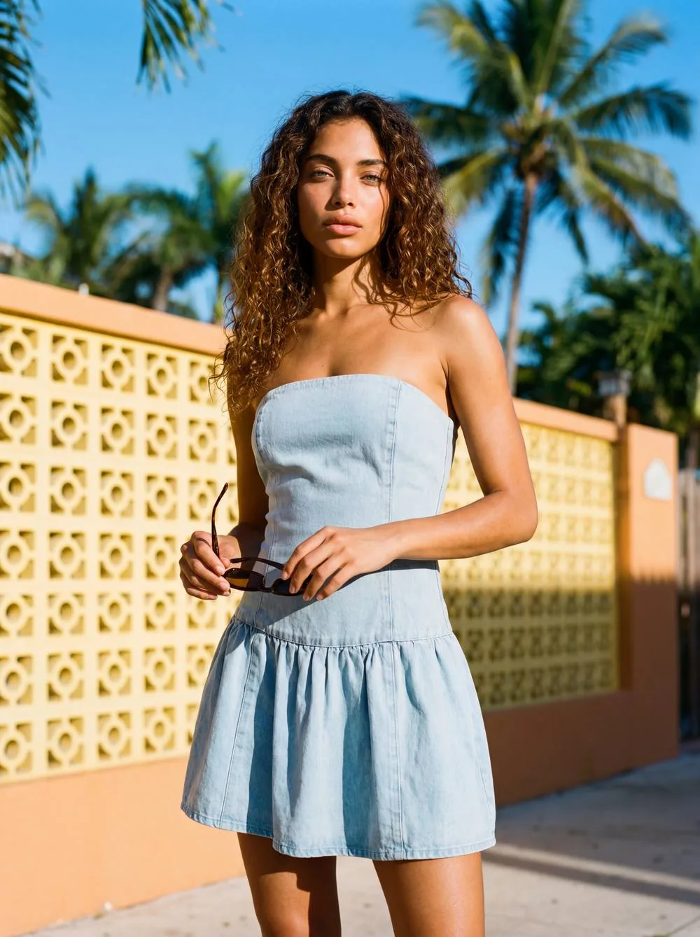 Denim Bandeau Mini Dress by boohoo