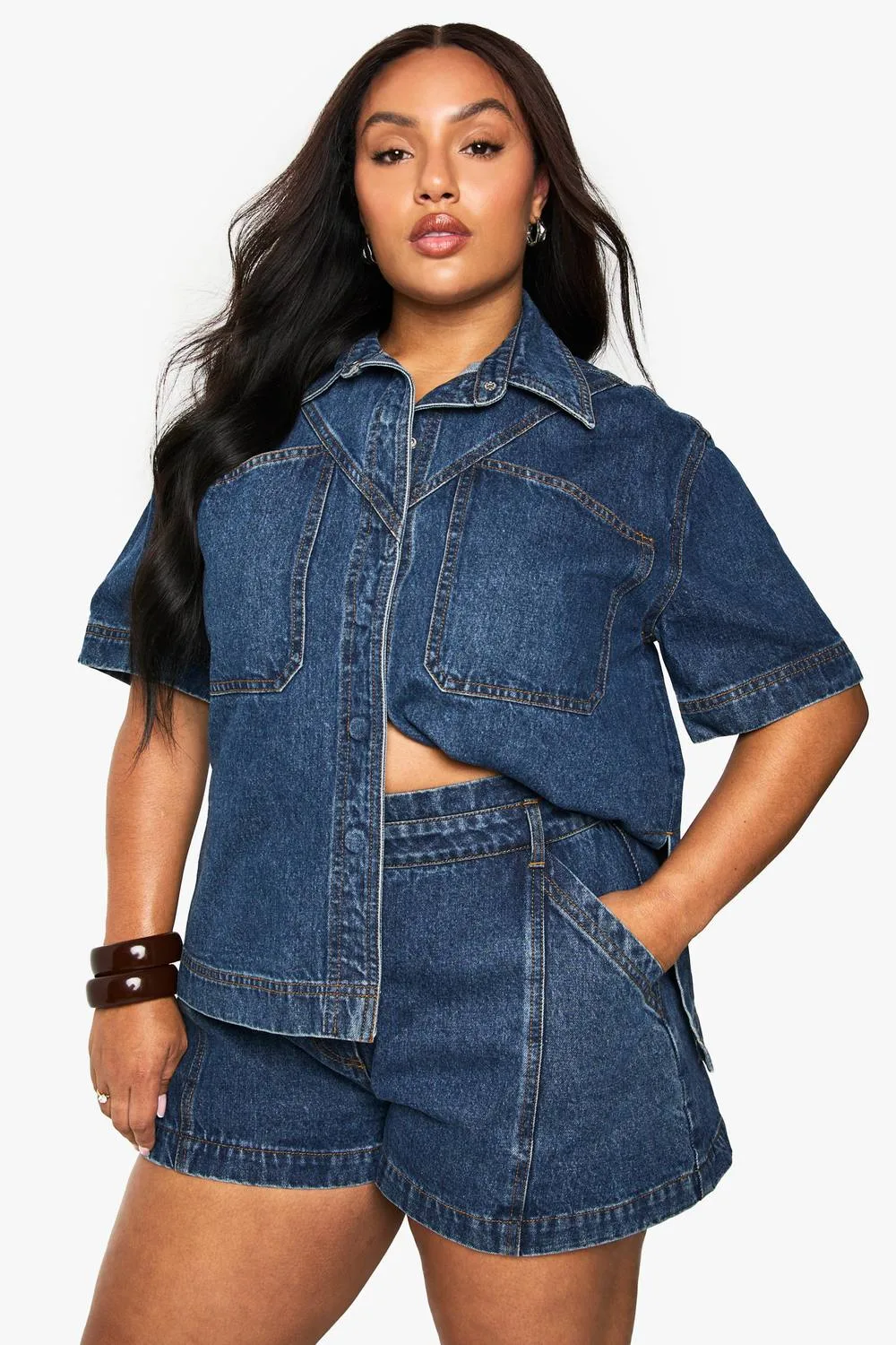 Denim Seam Detail Flippy Denim Short by boohoo