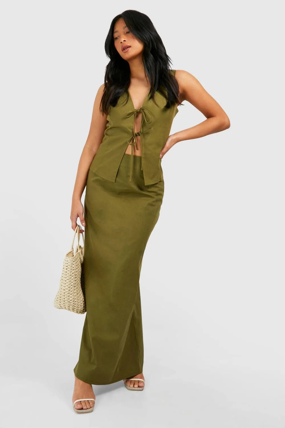 Linen Blend Maxi Skirt by boohoo