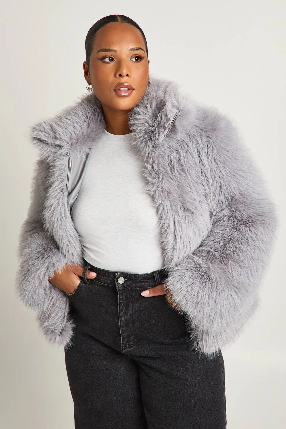 Faux Fur Longline Coat - Woven