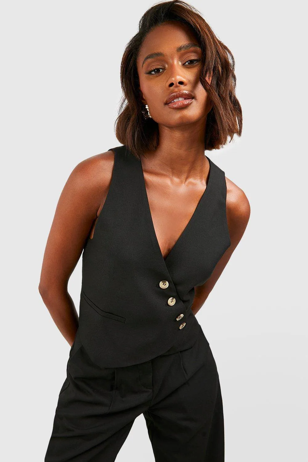 Mock Horn Asymmetric Tailored Waistcoat - Woven
