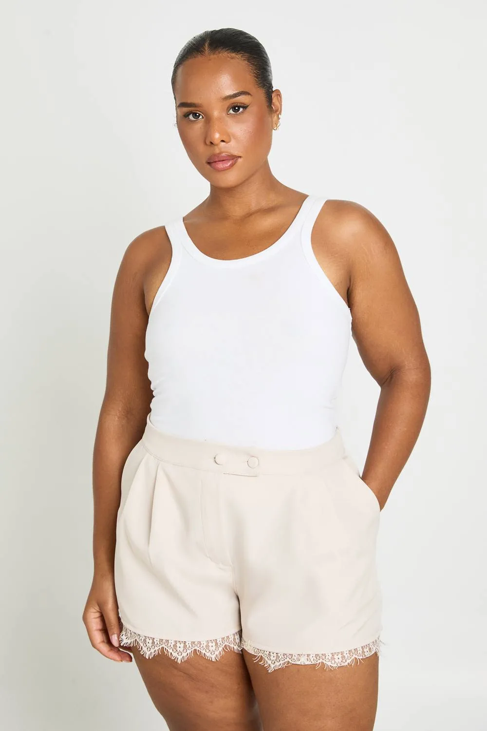 Lace Trim Tailored Short - Polyurethane by boohoo