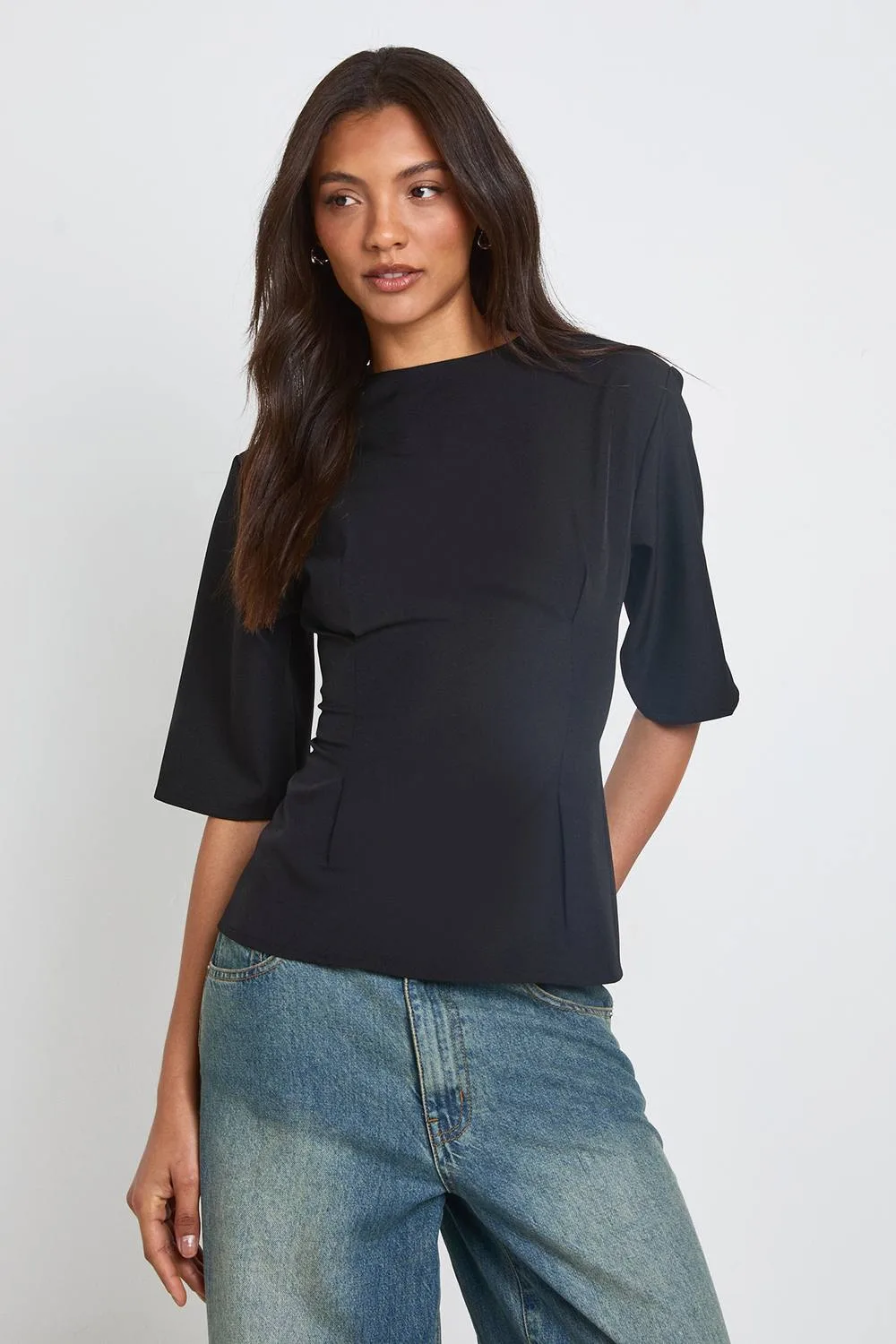 Woven Marl Cinch Waist Top - Denim/Woven by boohoo