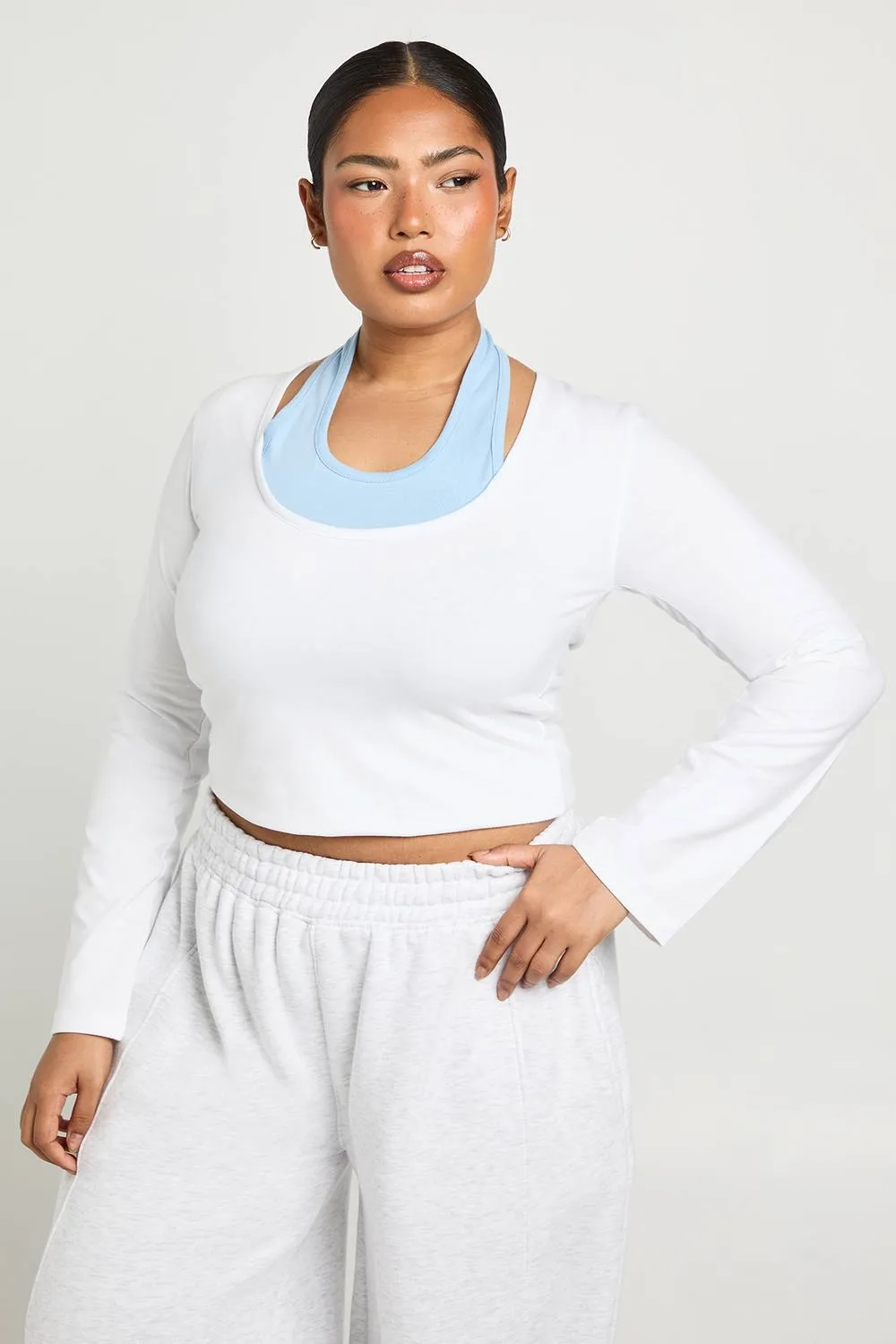 Contrast Layer 2-1 Halter Neck Top - Cotton by boohoo