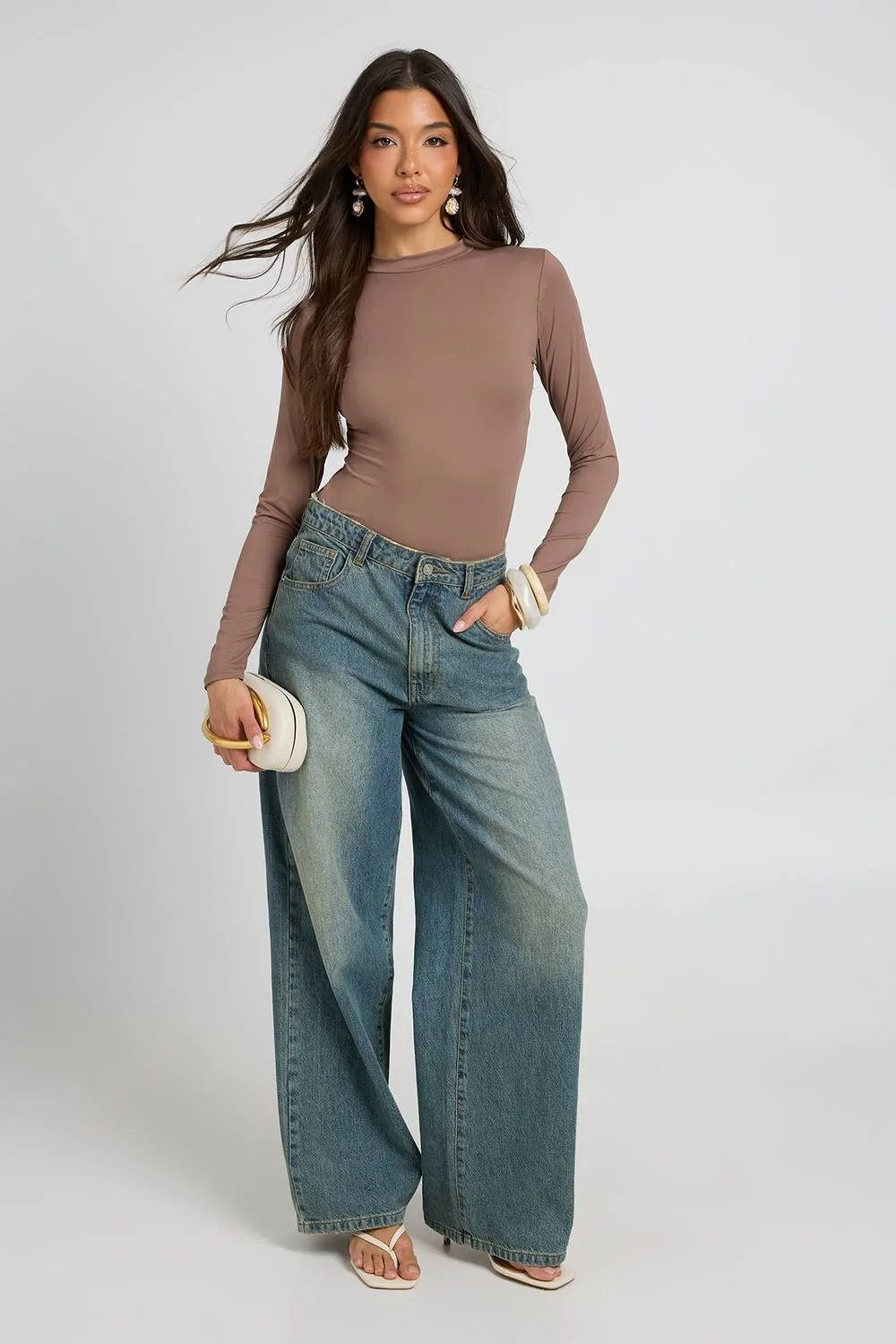 Second Skin Crew Neck Long Sleeve Bodysuit - Denim/Polyurethane by boohoo