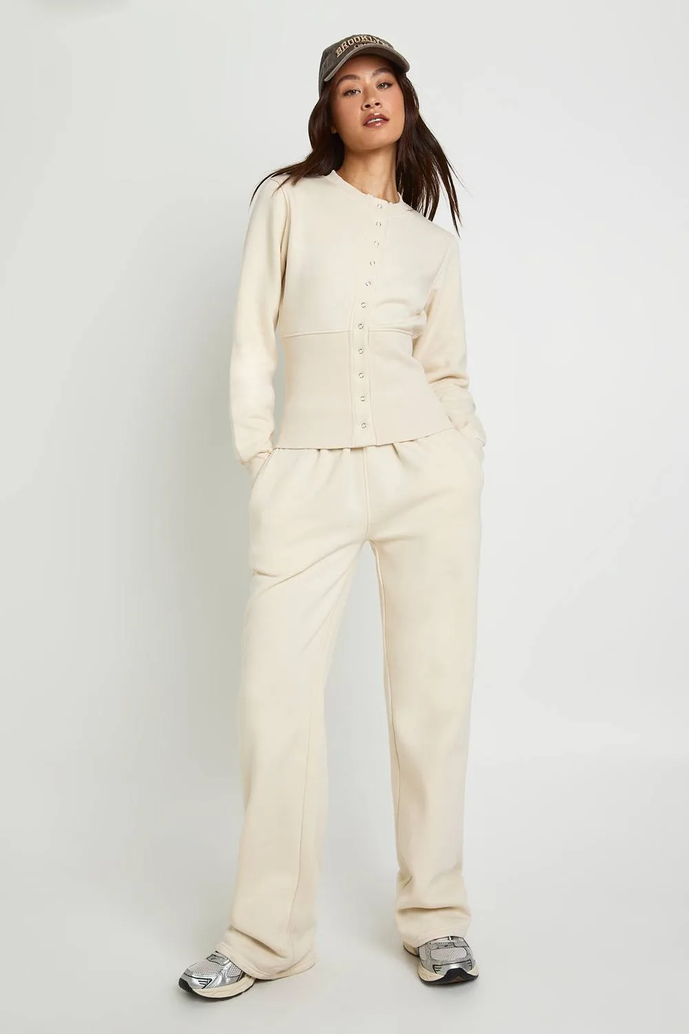 Deep Hem Popper Bomber Sweatshirt Tracksuit - Knitted