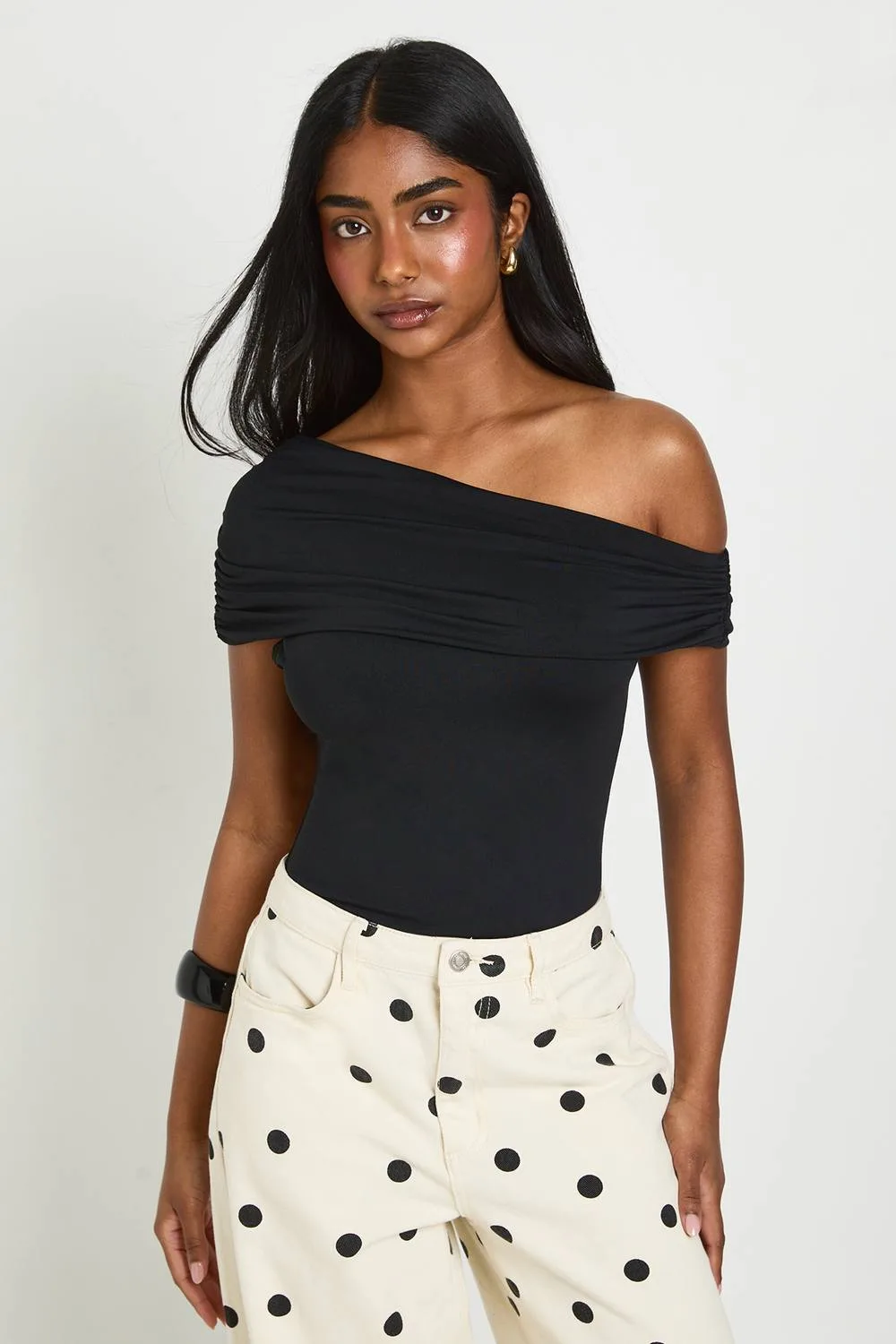 Matte Slinky Off-The Shoulder Bodysuit - Knitted