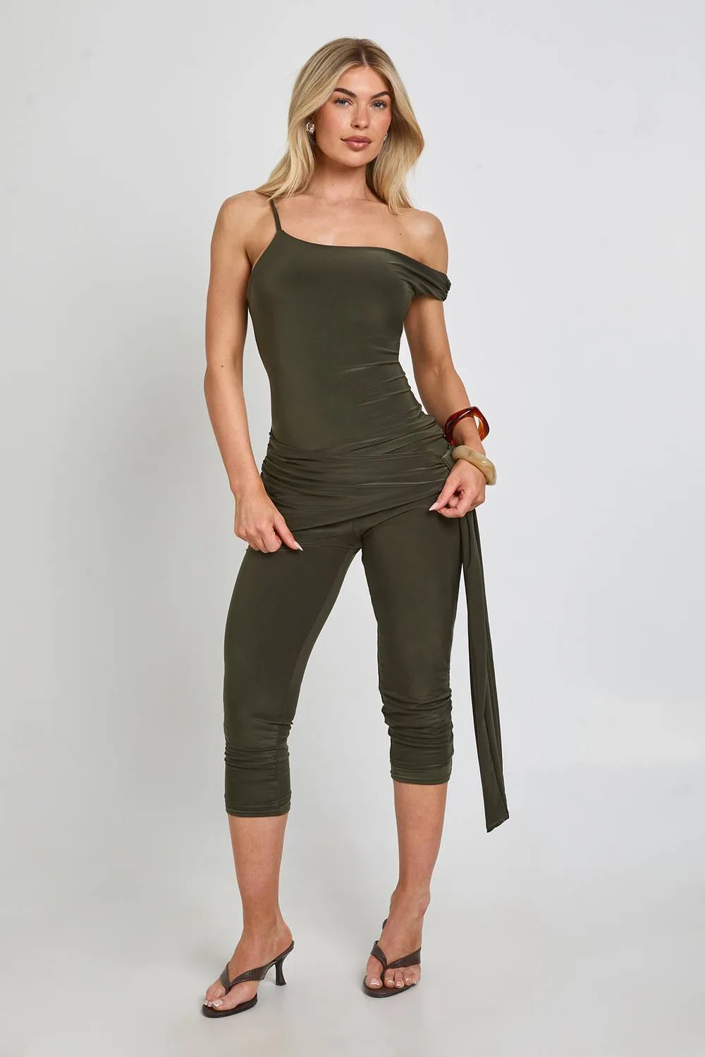 Slinky Asymmetric Neck Capri Jumpsuit - Knitted by boohoo