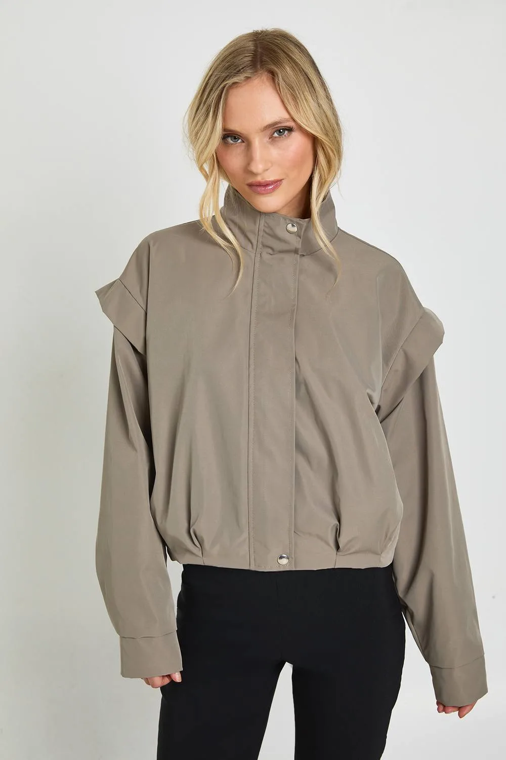 Shoulder Detail Funnel Neck Jacket - Polyurethane by boohoo