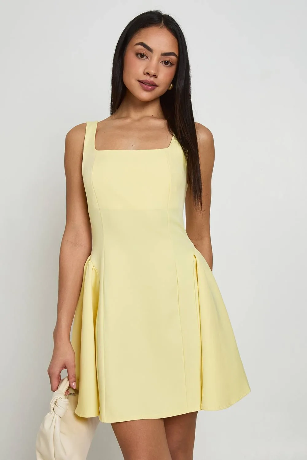 Square Neck Full Skirt Mini Dress - Denim/Woven by boohoo