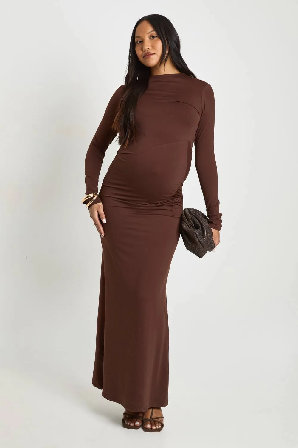 Maternity Ruched Side Detail Maxi Dress - Knitted by boohoo