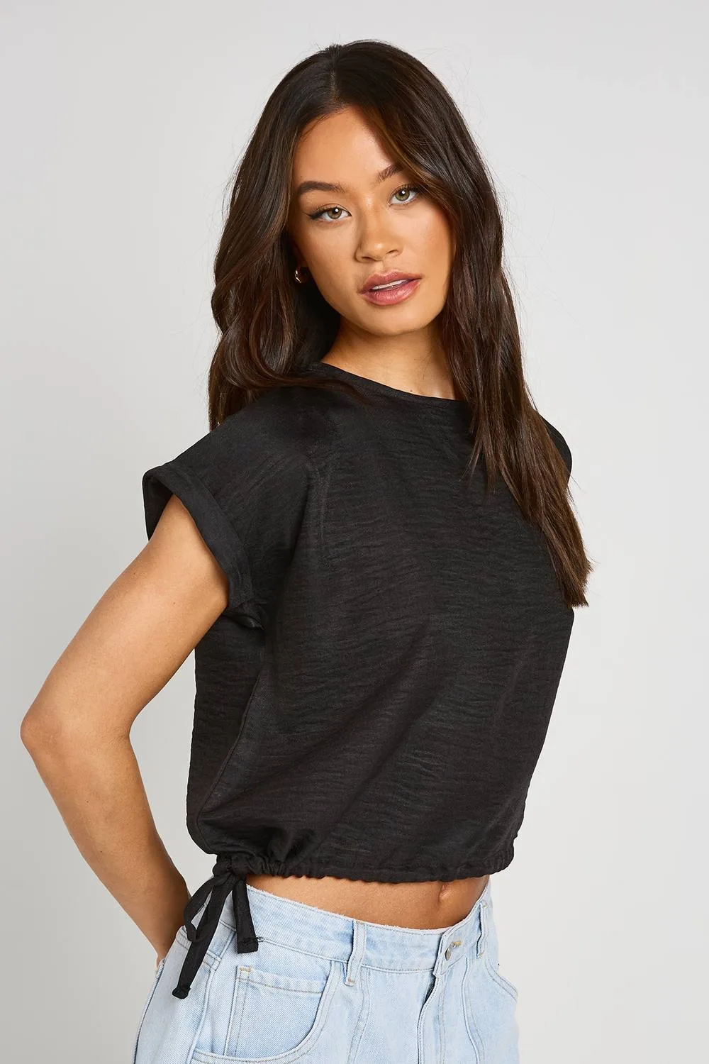 Tall Linen Look Tie Side T-Shirt - Linen/Polyurethane by boohoo