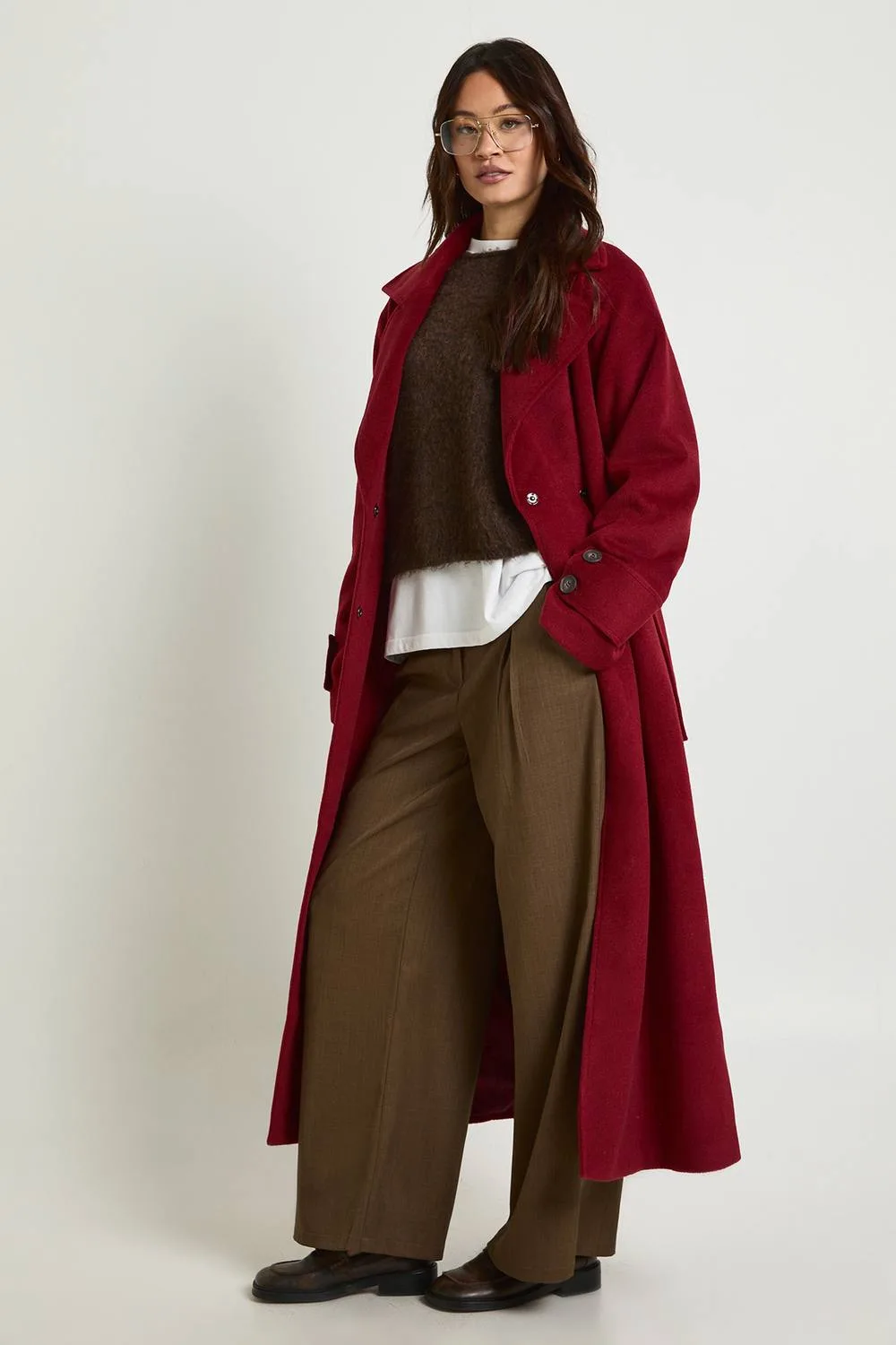 Belted Wool Blend Coat by boohoo