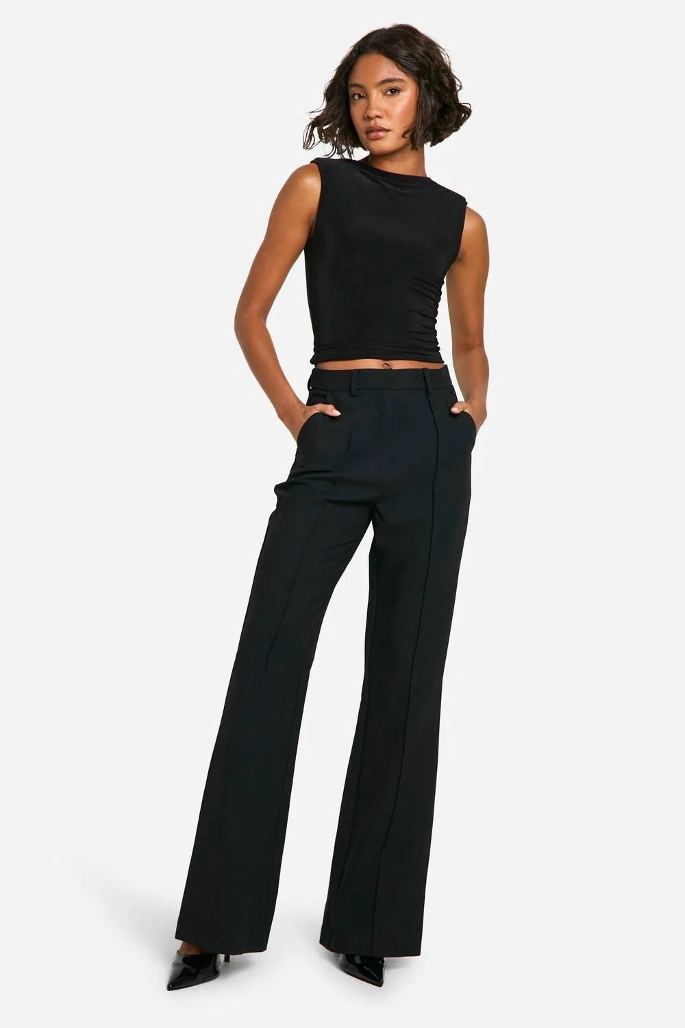 Tall Essential Flare Leg Tailored Trousers - Woven by boohoo