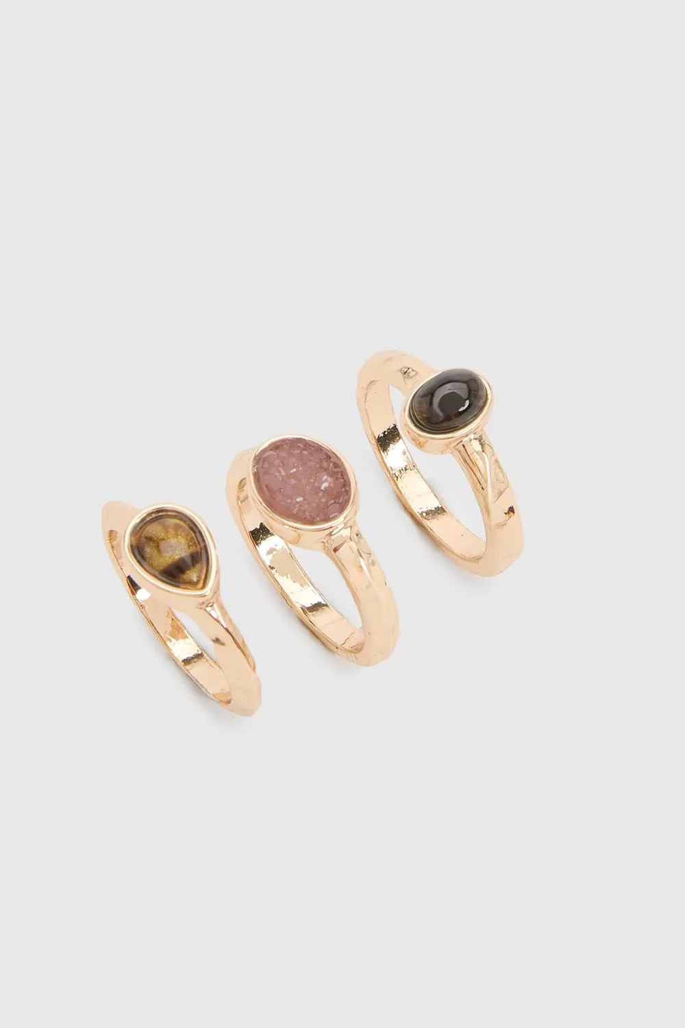 Stone Detail Rings 3 Pack - Metal by boohoo