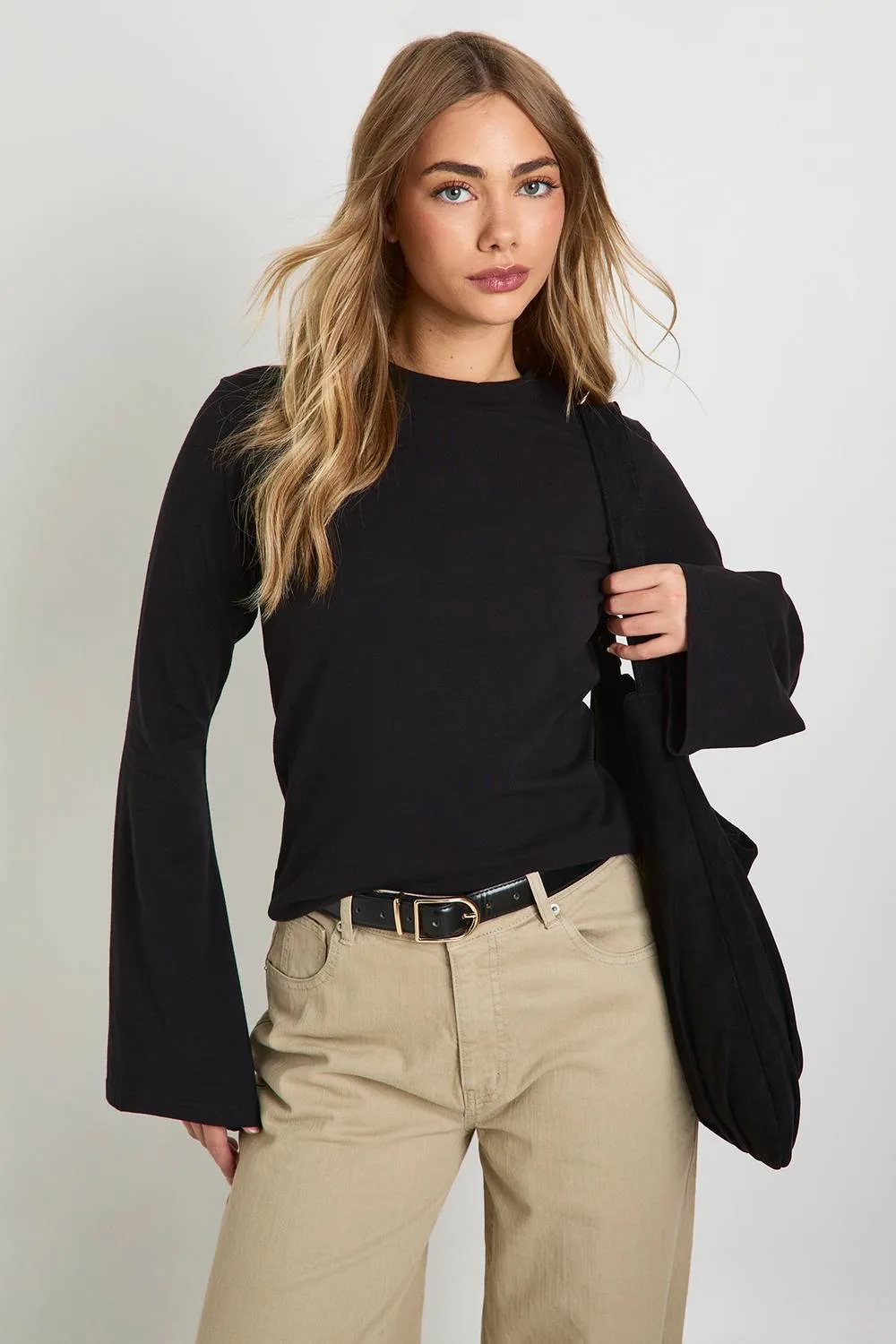 Cotton Flare Sleeve Top by boohoo