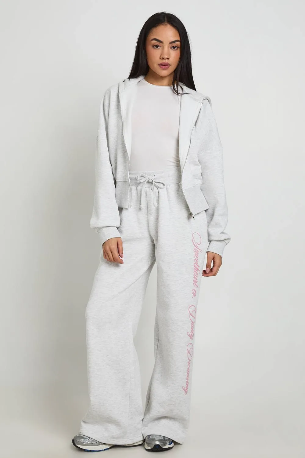 Sweetheart Printed Fitted Zip Through Hoodie & Jogger Tracksuit - Knitted by boohoo