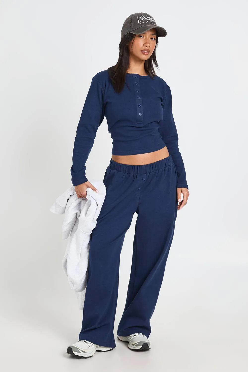 Cotton Button Through Crew Neck Top & Trouser Co Ord - Denim/Cotton/Polyurethane by boohoo