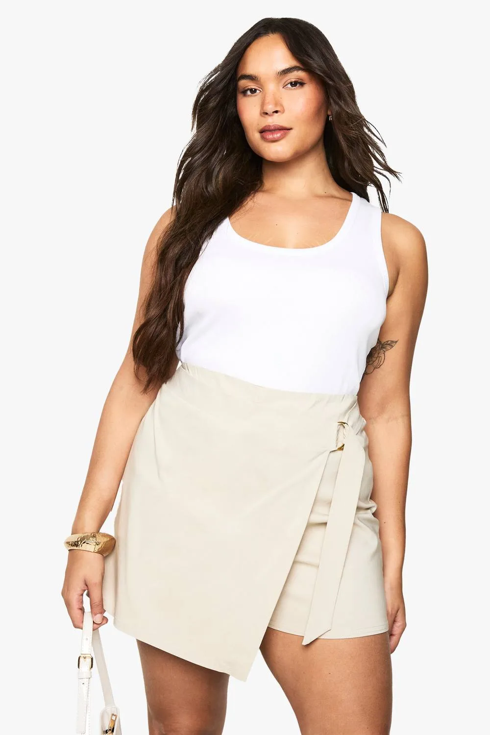 Wrap Buckle Bengaline Skort by boohoo