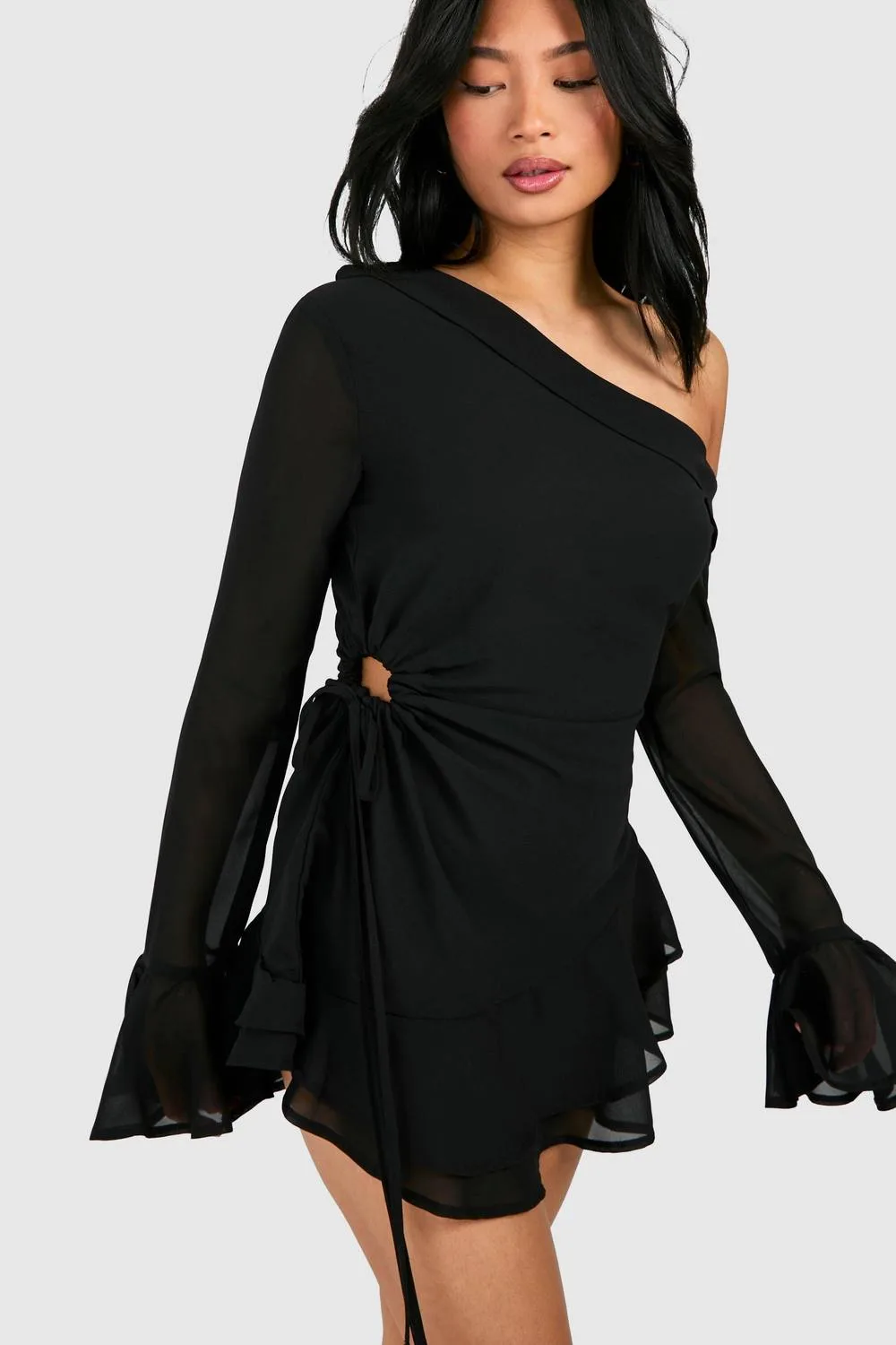 Bardot Chiffon Long Sleeve Mini Dress by boohoo